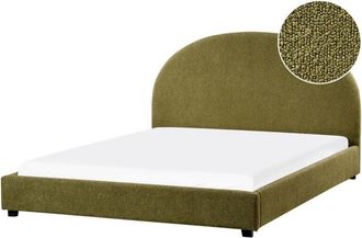 Beliani Minimalist Upholstered Bed eu King Size 5ft3 Boucle Olive Green Vaucluse