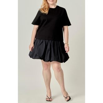 English Factory Bubble Mixed Media Minidress in Black at Nordstrom, Size 1X