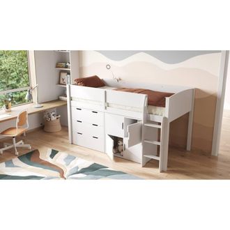 Flair Loop Mid Sleeper Bed Full Storage Set With 4 Doors in White | Size: Single