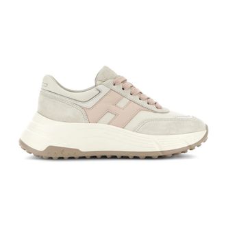 Hogan Sneakers, female, Beige, Size: 7 1/2 US Flat Shoes Lace-Up Design