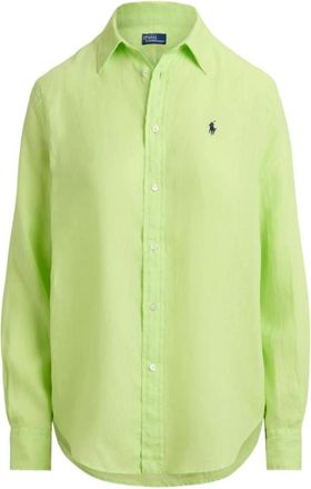 Polo Ralph Lauren Shell Button Embroidered Pony Shirt - Dames - Overhemden - Groen - L - Linnen - Overhemden