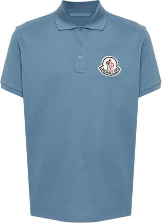 Moncler logo-patch cotton polo shirt - men - Cotton - M - Blue