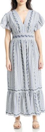 Max Studio Flutter Sleeve Maxi Dress in Ecru/Blue Ditsy at Nordstrom Rack, Size X-Large
