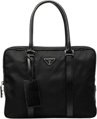 Prada Pre-owned Nylon Leather Briefcase - Heren - Vintage Handtas - Zwart - ONE Size - Nylon - Vintage
