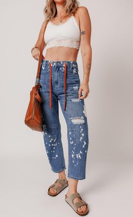 Azura Exchange Womens Relaxed Fit Paint Splatter Jeans - Blue Cotton - Size 20 UK