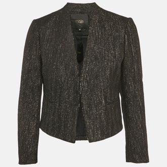 Maje Black Cotton Lurex Detail Hook Front Jacket