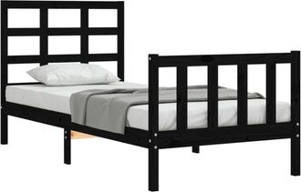 vidaXL Estructura De Cama Individual Con Cabecero Madera Maciza Negro Vidaxl