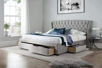Bedmaster Newton Velvet 4 Drawer Storage Bed in Grey | Size: Double