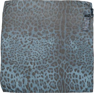 Dolce & Gabbana Blue Leopard Print Silk Square Foulard Womens Scarf
