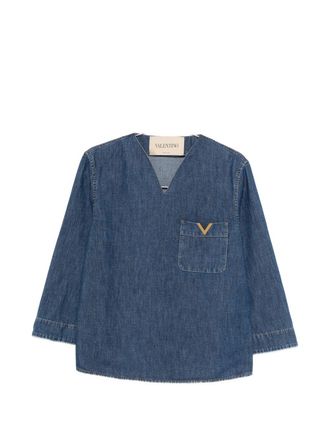 Valentino Womens Vlogo Signature Denim Blouse