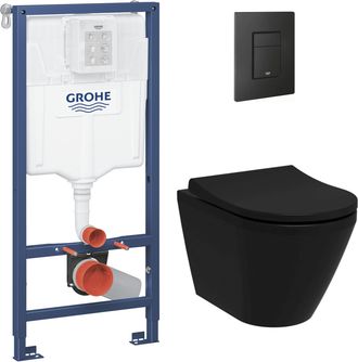 GROHE Pack Rapid Sl Bastidor Soporte Wc + Wc Sin Brida Vitra Integra + Asiento Softclose + Placa Negro Mate (rapidsl-blackintegra-kf0) - Grohe