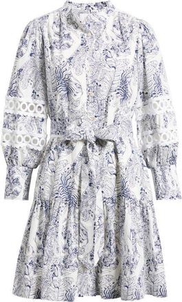 Lilly Pulitzer Drena Print Tie Waist Long Sleeve Shirtdress in Coconut Lil Palm Prowl at Nordstrom, Size 14