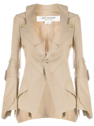 Junya Watanabe button-embellished gabardine blazer - women - Cotton/Nylon/Polyester/Cupro - S - Neutrals
