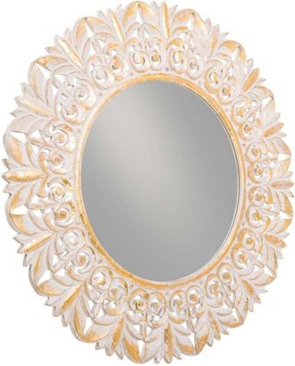 Wanderlust Deco Espejo De Madera Artesanal Blanco 90x90x2,5h Cm