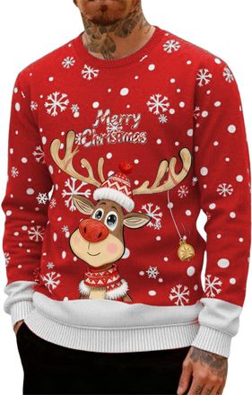 Generic Mens Christmas Printed Crewneck Sweatshirt Funny Holiday Long Sleeve Jumper Casual Festive Pullover Winter Tops Xmas Graphic Tee Novelty Reindeer Swea