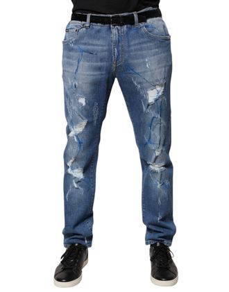 Dolce & Gabbana Rechtaf Sloopje Jeans Blauwe Verf