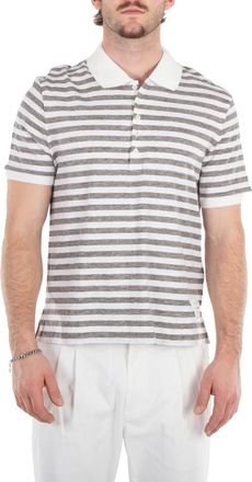 Thom Browne Short Sleeve Polo In Striped Linen Jersey, Brand Size 2 (Medium)