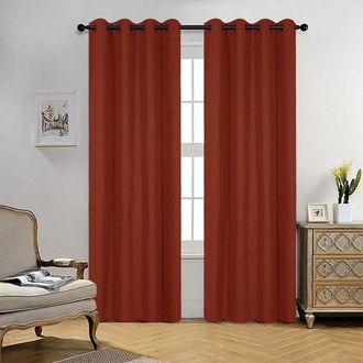 OEM Cortina Opaca Con Dobladillo Acanalado Y Ojales, Roja - 140x260 Cm, 2 Piezas