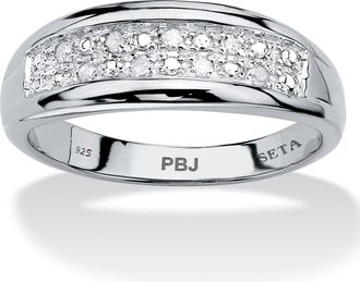 Palm Beach Jewelry Mens 1/8 cttw Round Genuine Diamond Platinum-plated Silver Wedding Ring