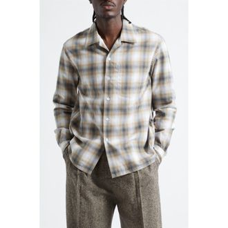 J.W.Anderson Gradient Check Brushed Flannel Button-Up Shirt in Biscuit at Nordstrom, Size X-Large