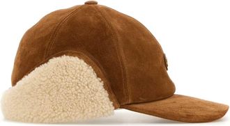 Valentino Garavani Mens Baseball Suede With Ear Flaps Cap Brown Lamb Fur Origin