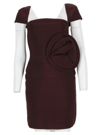 Rotate Sculptural Floral Applique Fitted Stretch Mini Dress