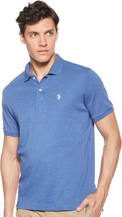 U.S.Polo Association Mens Solid Interlock Short-Sleeve Polo Shirt, Summer Navy Heather, Medium