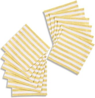 Solino Home Linen Cocktail Napkins Set of 12, 6 x 6 Inch for Dining Table, Holiday and Everyday Table Decor - Amalfi Stripe in Primrose Yellow And