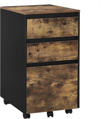 Woltu Archivador M&oacute;vil Con 3 Cajones Cajonera Con 5 Ruedas Multiusos Gabinete De Archivos Debajo Del Escritorio Para Documentos De Oficina Roble Marrone Y N