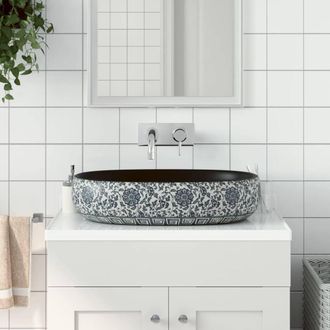 Berkfield Home Countertop Basin Black & Blue Oval 59x40x14 cm Ceramic | Size: 59 x 40 x 14 cm