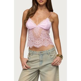 Edikted Ottilie Sheer Lace Satin Camisole in Light-Pink at Nordstrom, Size X-Small