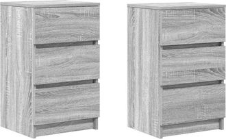 vidaXL Vidaxl - Bedside Cabinets with 3 Drawers 2 pcs Grey Sonoma 39x35x65 cm