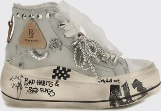 R13 Sneakers alte Kurt in canvas bicolor con suola platform e zip posteriore