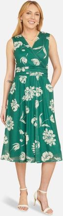 Yumi Floral Print Stretch Mesh Dress in Green at Nordstrom, Size 16