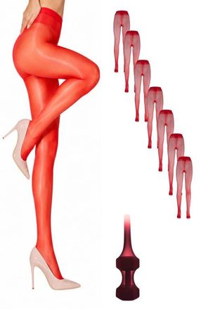 Lechery 7-Pack Glossy Semi-Opaque Statement Fashion Tights For Women in Red at Nordstrom, Size Large