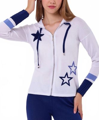 French Kyss Star Braided Sleeve Zip Up Hoodie In White/multi