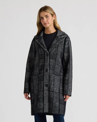 NVLT Womens Patterned Coatigan with Notch Collar and Patch Pockets