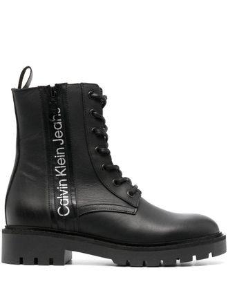 Calvin Klein Jeans logo-print leather boots - Black