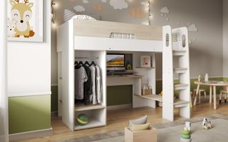 Flair Coco High Sleeper Workstation with Wardrobe in White | Size: Single