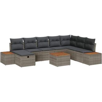 vidaXL Garden Sofa Set with Pillow 9 pcs Grey Poly rattan vidaXL