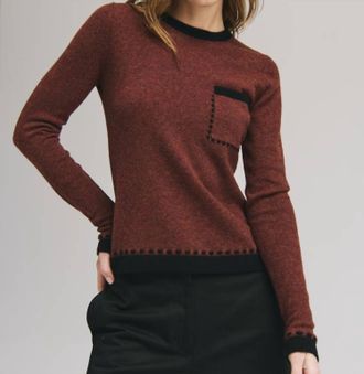 Autumn Cashmere Two Tone Crew Sweater With Lace In Brown/black