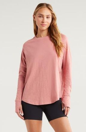 Zella Relaxed Washed 2.0 Long Sleeve Slub Tee in Pink Desert at Nordstrom Rack, Size Small