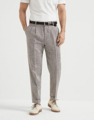 Brunello Cucinelli Light Brown Linen Blend Trousers, Brand Size 54 (US Size 38)