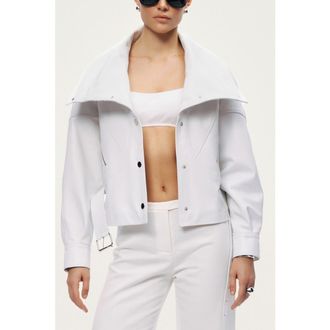 Nocturne High-Neck Belted Jacket in White at Nordstrom, Size Medium