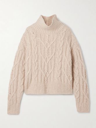 Nili Lotan Pullover A Collo Alto In Misto Cashmere Spazzolato E Seta A Trecce Fairiny - Neutri