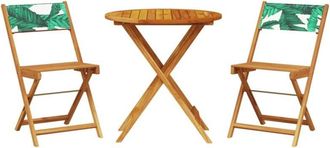 vidaXL 3 Piece Bistro Set Leaf Pattern Fabric and Solid Wood Vidaxl