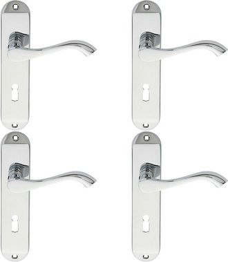 Loops 4x PAIR Curved Handle on Chamfered Lock Backplate 180 x 40mm Polished Chrome