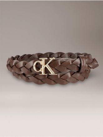 Calvin Klein Womens Monogram Braided Belt - Brown - XS