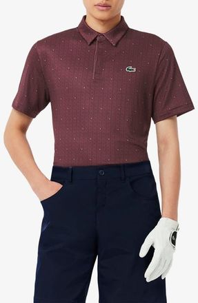 Lacoste Regular Fit Print Stretch Polo Shirt in Expresso/Navy Blue at Nordstrom, Size 8