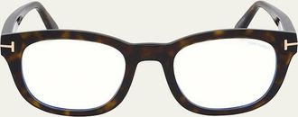 Tom Ford Mens Square Havana Acetate Optical Glasses